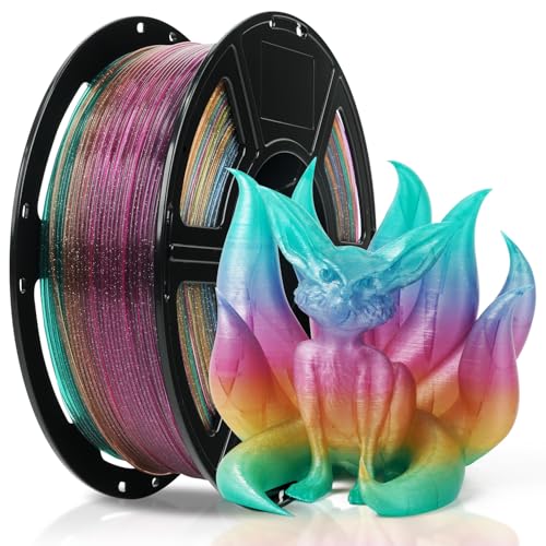 FLASHFORGE Translucent Glitter PLA Crystal Rainbow Candy Filament, Shiny Sparkling Gradient 3D Printer Filament, Fast Color Change Between Yellow Pink Blue Green, Adjustable Transparency - color: Crystal Rainbow Candy, size: PLA