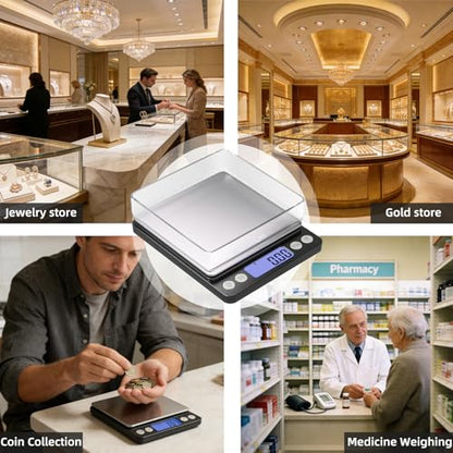 Professional Jewelry Scale, 500g x 0.01g High Precision Digital Gold Scale, Portable Precious Metal Gram Scale for Jewelers, Pawn Shops, Coin Dealers, Gold & Silver Weighing
