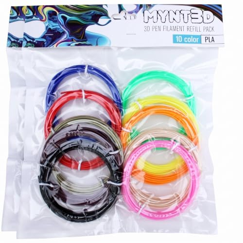 MYNT3D PLA 3D Pen Filament Refill Pack (10 Color, 3m Each) (Pack of 2) - size: 10 Count (Pack of 2)