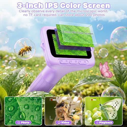 SEEKID Kids Microscope, 1000X Handheld Digital Microscope, 3" IPS (Purple) - color: Purple