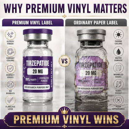 Personalized Peptide Vial Labels for 3mL & 5mL Vials, Waterproof Stickers