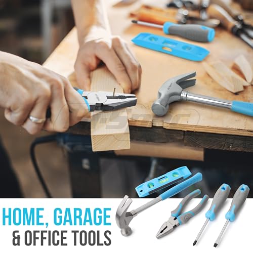 Hi-Spec Household Starter Tool Set with Carry Toolbox for Dorms, Blue - color: Blue