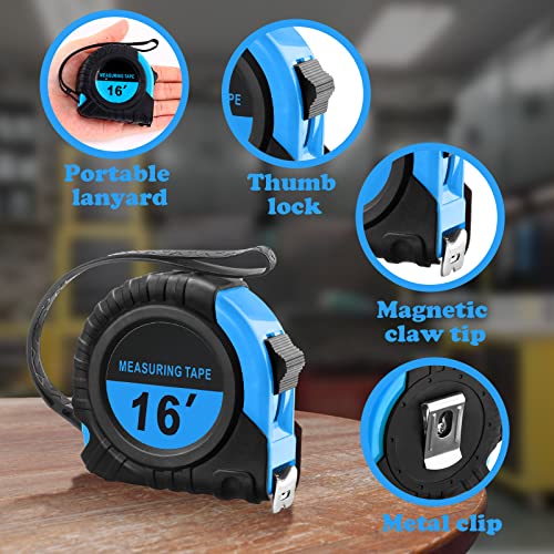 Yunsailing 15 Pieces Tape Measure 16 Ft/ 5 M with Fractions Self Lock Retractable Tape Measuring Convenient Read 1/8 Small Measure with Pause Buttons for Engineer Crafter(Blue)