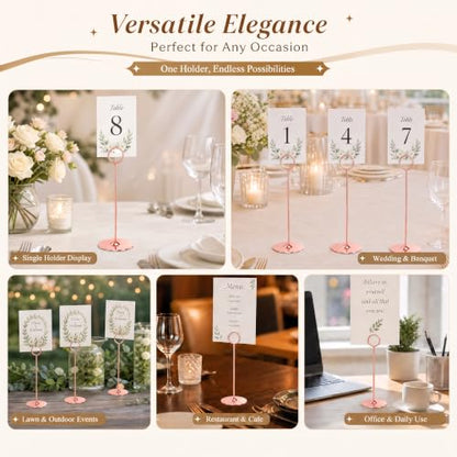 Urban Deco 16 Pieces Table Card Holder 8 inches Table Number Holders Place Steel Card Holders for Photos, Food Signs, Memo Notes, Weddings, Restaurants, Birthdays (Rosegold) - color: Rosegold