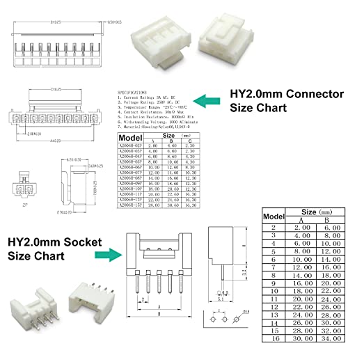 JST Connector Kit 2.0mm Pitch JST-HY 2.0 Female Connector with Premium 22AWG Pre-Crimped Cables,HY 2.0mm with Lock Connector 2/3/4/5/6 Pin Female Housing (HY-MM-Kit) - size: JST-2.0MM-HY
