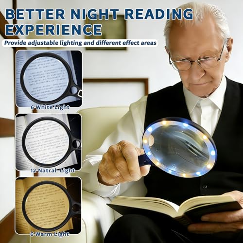 Large Magnifying Glass with Light, 5.1 Inch 10X Lens Rechargeable Magnifier - color: Black‑white