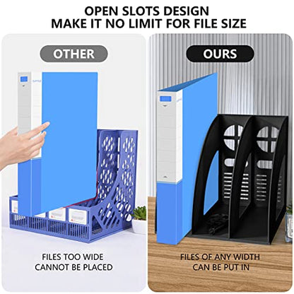 Marte Vanci 2 Pcs Magazine File Holder Book Desktop Organizer Plastic Storage Sturdy Vertical 3 Section Folder (Black) - color: 2 Pcs Black 3 Section