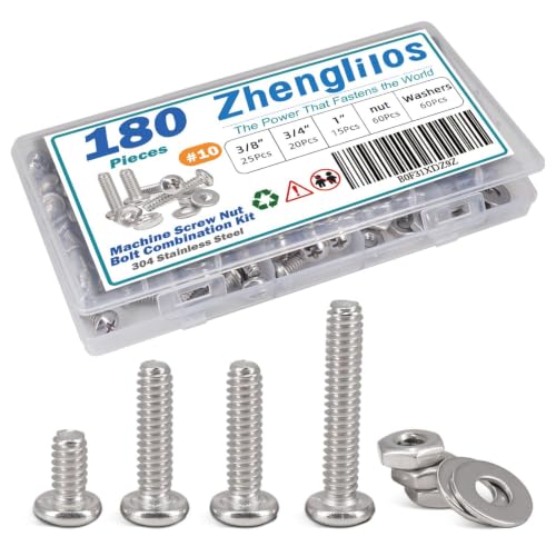 180 PCS Bolt Combination Kit #10, 3/8", 3/4", 1" - size: 4.8 mm, style: Round head machine screw