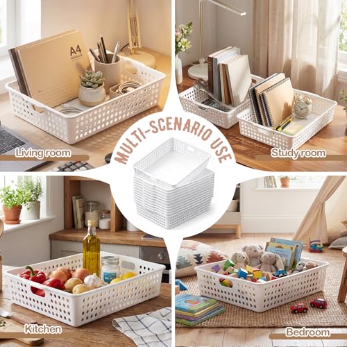 Geetery 12 Pack Classroom Storage Baskets with Handle,White - color: White