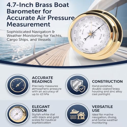 GLOGLOW Brass Marine Barometer 4.7In Dial Air Pressure Measuring Instrument
