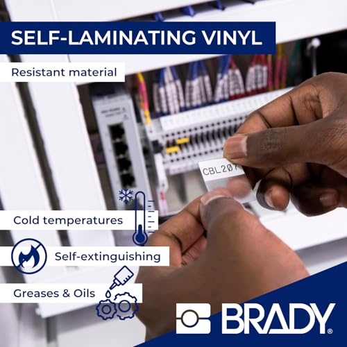 Brady Authentic (M4-53-427) Self-Laminating Vinyl Wrap Around Labels 4" H x 1" W Black on White, Clear, 70 Labels. for use with The BMP41, BMP51, and M511 Label Printers - color: Black on White, Clear, size: 4 x 1 inch