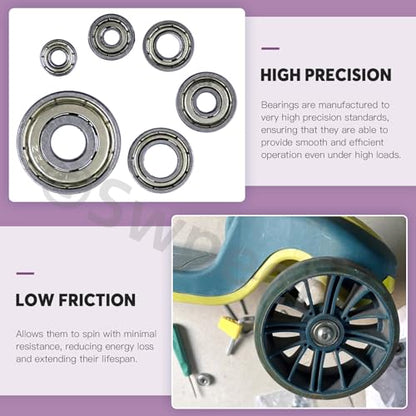 Swpeet 60Pcs 6 Sizes 693ZZ, 623ZZ, 624ZZ, 685ZZ, 687ZZ,627ZZ Ball Bearings Assortment Kit, Carbon Steel Deep Groove Bearings, Double Shielded Bearings, Small Bearing