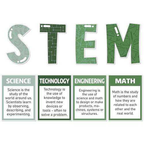 STREAM Science Bulletin Board Set STREAM Classroom Decors Scientist Poster Gear Shaped Cutouts Educational Chalkboard Banner Wall Door Decor for Teacher Elementary Middle School High School (greenery) - color: Green