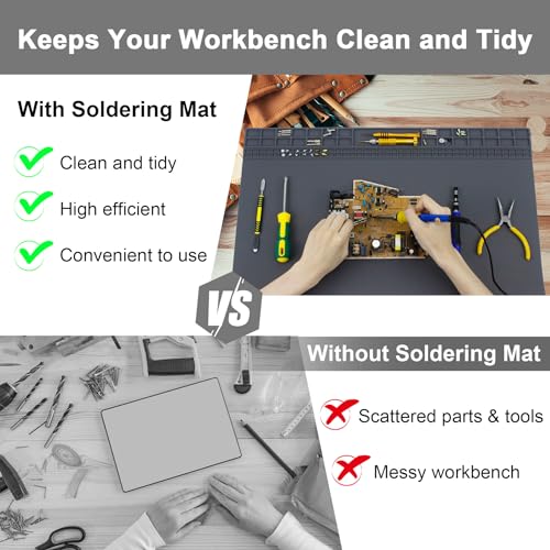 Extra Large Soldering Mat 23.7''x13.8'' Premium Silicone 932°F Heat Resistant Repair Mat Non-Slip Large Silicone Mat for Soldering Iron, DIY Projects, Electronics, Phone, Laptop Repair (Grey) - color: Grey