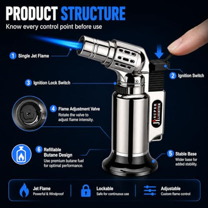 3D Print Stringing Removal Tool, 3D Printer Tools for Filament PLA PETG Cleanup, Windproof Adjustable Flame Mini Torch for 3D Printing Post Processing & Fine Detail Finishing(Butane Not Included)