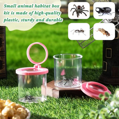 Skylety 2 Pieces Bug Jars Insect Viewer Catcher Bug Magnifying Insect Cage Container for Kids Children Science Nature Exploration Tool (Pink) - color: Pink