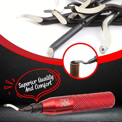 AFA Tooling Deburring Tool, 11 M2 Blades, Red CNC Anodized Aluminum Handle - style: 11 Blades (BK3010)