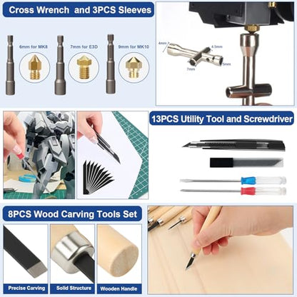 304PCS 3D Printing Accessory Tools with Tool Box for 3D Printer Modeler Basic Tools,Multi-spec Nozzle Cleaning Remove Kit & mini Electric Grinder for Remove/Trim and Finish 3D Print - style: 304PCS