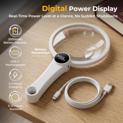 Large Magnifying Glass, 10X 20X 45X Handheld Lighted Magnifying Glass - color: White