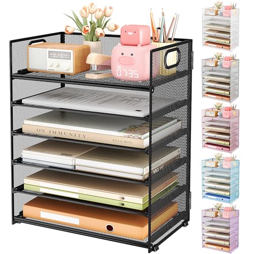 6 Tier Paper Organizer with Handle,Construction Teacher Desk Decor,Gray - color: Gray