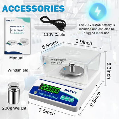 Lab Scale 500g x 0.001g Scientific Scale g/oz/ct/lb High Precision Digital Electronic Analytical Balance for Jewelry Kitchen Laboratory School, Includes 200g Calibration Weight&Battery - size: 500g 0.001g