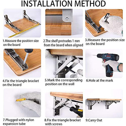 Storystore Folding Shelf Brackets - 14Inch Heavy Duty Stainless Steel Collapsible Shelf Bracket for Bench Table, Space Saving DIY Bracket, Max Load: 550lb - size: 14 Inch 4PCS