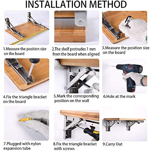 Storystore Folding Shelf Brackets - 12 Inch Heavy Duty Stainless Steel Collapsible Shelf Bracket for Bench Table, Space Saving DIY Bracket, Max Load: 550lb (2 PCS - size: 12 Inch