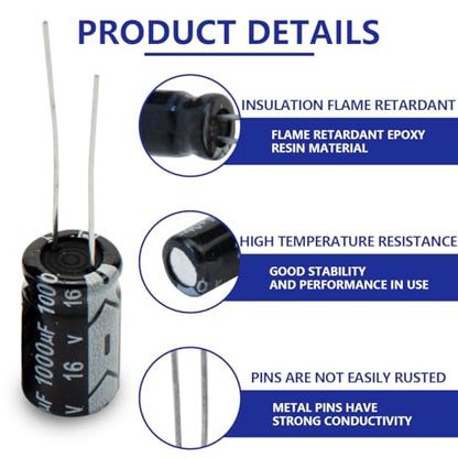 50 Pcs Electrolytic Capacitor 1000uF 16V Aluminum Radial Electrolytic Capacitors - style: 16V 1000uF