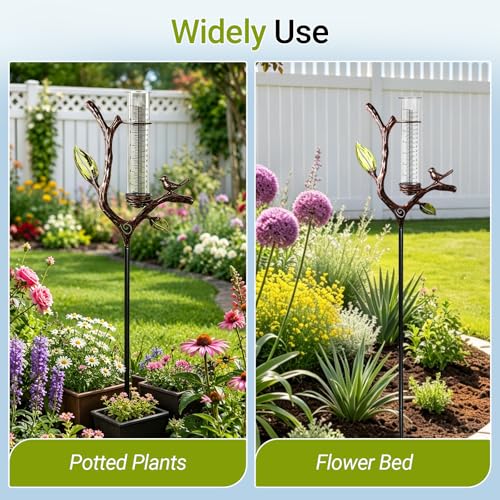 Rain Gauge Outdoor, Decorative 7-Inch Rain Gauge with Branch Garden Stake - color: Branch