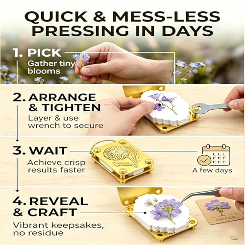 Mini Flower Press, Miniature Flowers Press Kit, Metal Pocket Flower Pressing, with Secure Straps for Hikes, DIY Crafts Gift for Plant Lovers