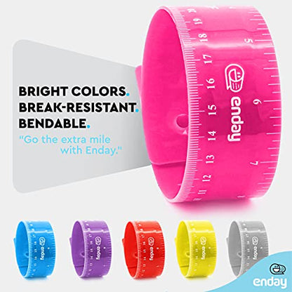 Flexible Ruler Pink, 12 in (30 cm) Soft Plastic Shatter Resistant Straight Edge Ruler, Bendable Kids & Adults Ruler w/Inches & Metrics Also Available in Blue, Purple, Red, Grey, Green, 1 Pc –By Enday - color: Pink