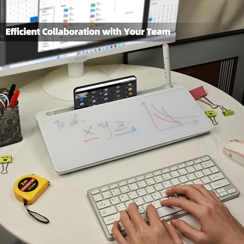 Glass Desktop Whiteboard,Dry Erase Board Buddy Keyboard Stand - color: White