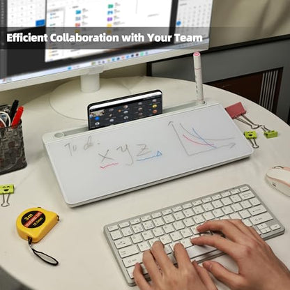 Glass Desktop Whiteboard,Dry Erase Board Buddy Keyboard Stand - color: White