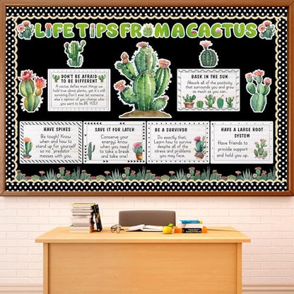 party greeting Cactus Bulletin Board Set Motivational Classroom Decorations Greenery Succulent Paper Cutouts Plant Bulletin Board Border for Back to School Wall Door Decor Class Must Have Supplies - style: Cactus Bulletin Board