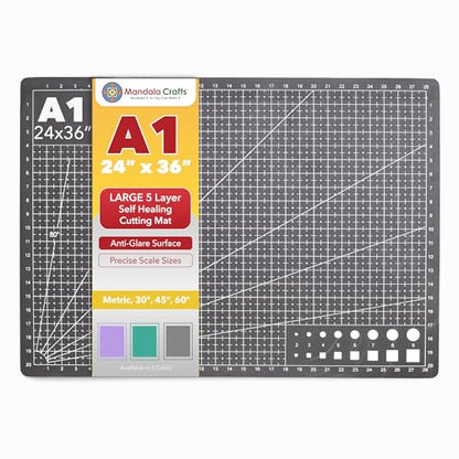Mandala Crafts Self-Healing Black Gray 24" x 36" A1 Cutting Mat for Sewing - color: Black, size: 24 x 36 Inches Mat