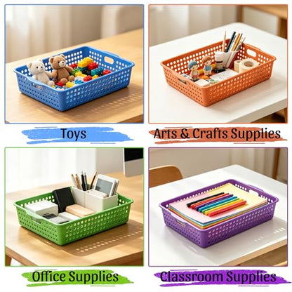 6 Pack Plastic Classroom Storage Bins with 6Pcs Small Baskets, Colorful Turn in Paper Trays for Classroom,Teachers, Students(13.6”×10.6”×3.1”) - color: Rainbow