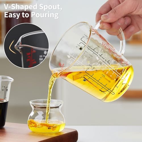 Unbreakable Glass Measuring Cup with V-Shaped Spout and Handle - For Baking and Cooking, 2 Cup Measuring and Tea Cup, Easy-to-Read Markings for Cooking and Beverage Use, 500ml /200ml
