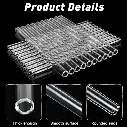 20 Pieces 8 Inches Long Clear Glass Tubes for Art DIY Laboratory, 12mm OD 8mm ID 2mm Thick Wall Glass Borosilicate Blowing Tubing with 5 Cleaning Brush