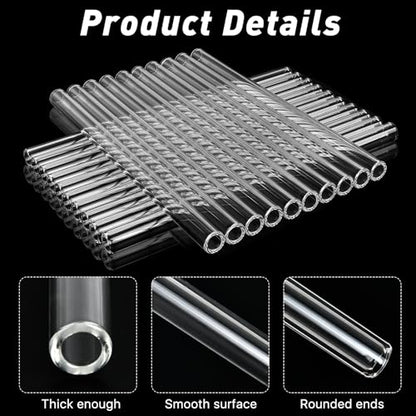 20 Pieces 8 Inches Long Clear Glass Tubes for Art DIY Laboratory, 12mm OD 8mm ID 2mm Thick Wall Glass Borosilicate Blowing Tubing with 5 Cleaning Brush