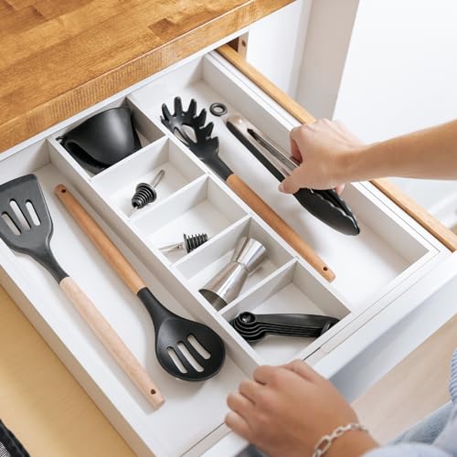 KitchenEdge Utensil & Junk Drawer Organizer, 16-28 in, White Bamboo - color: White Bamboo, size: From 16" to 28" Wide