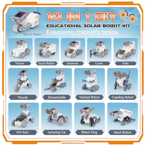 STEM Solar Robot Building Kit, 14-in-1 Education Building Toys for Kids 8-12, DIY Two Acitvited Mode Educational Science Kits Birthday Gifts for 8 9 10 11 12 13 Years Old Boys Girls Teens - size: 14 in 1