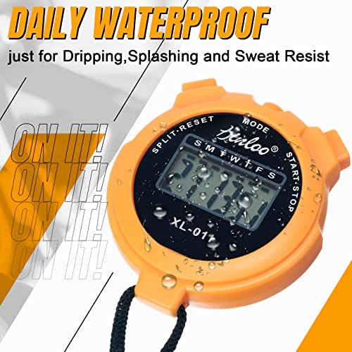 TOODOO 12 Pack Multi Function Digital Stopwatch Timer Bulk Sports Stopwatch with Lanyard Plastic Display Waterproof Date Time Alarm Timer for Coaches Fitness Referees - color: Orange