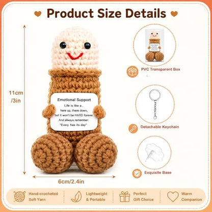 Emotional Support Handmade Crochet Doll, Positive Desk Ornament - color: Brown B W