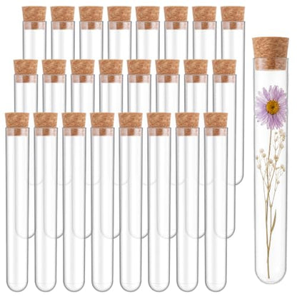 25Pcs Clear Plastic Test Tubes with Cork Stoppers, 15 * 100mm (10ml)