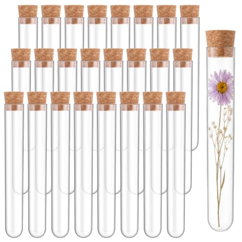 25Pcs Clear Plastic Test Tubes with Cork Stoppers, 15 * 100mm (10ml)