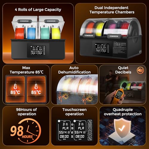 Comgrow Filament Dryer 4 Spools, SH03 Filament Storage Box - color: Black&transparent Gray