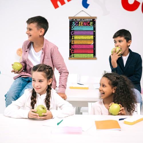 HPNIUB Science Classroom Wall Art With Wood Magnetic Poster Hanger, Positive Chemistry Poster (15.7’’X25.2’’), Experiment Quote Canvas Art Painting for Bulletin Board Laboratory Kids Playroom Classroom Decor