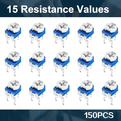 150PCS Potentiometer Assortment Kit, 15 Values 100Ω-2MΩ, 6mm Shaft