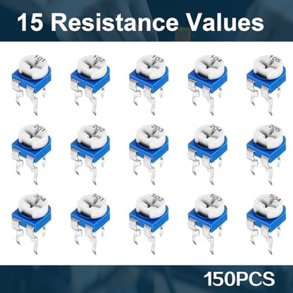 150PCS Potentiometer Assortment Kit, 15 Values 100Ω-2MΩ, 6mm Shaft