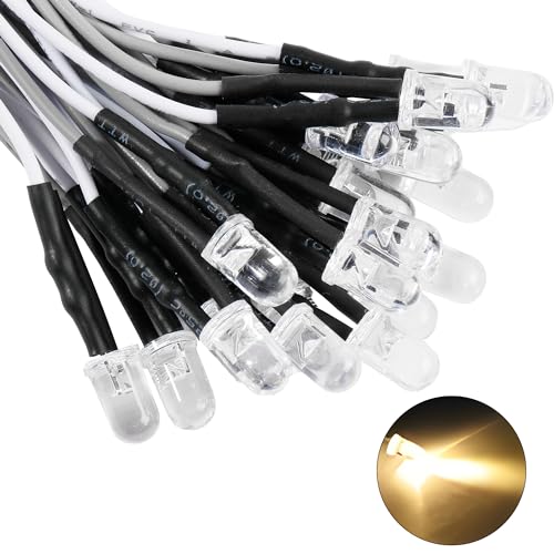 60pcs Warm White Pre Wired Led Diode Lights 12v,5mm Led Light Emitting Diodes for DIY Scientific Experiment - color: Warm White(60pcs)